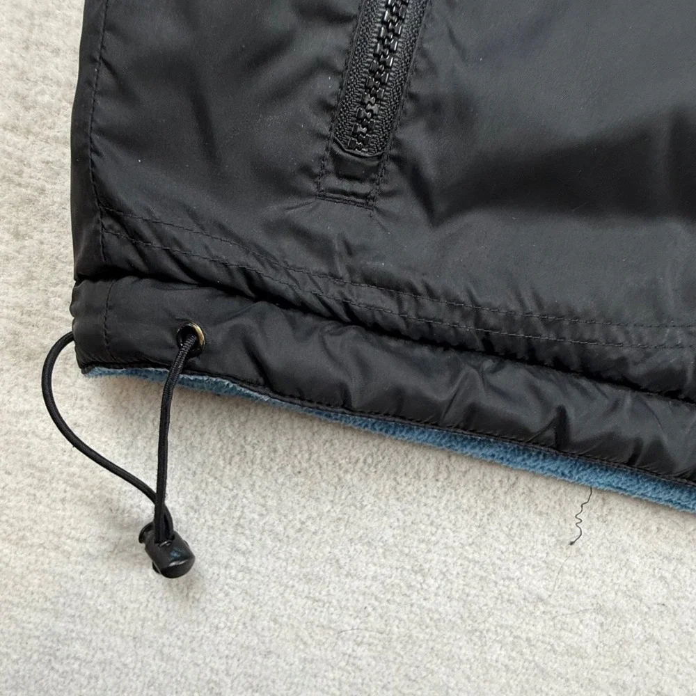 Vtg 90s Adidas Black Blue Fleece reversible Hooded Windbreaker Jacket Mens Large